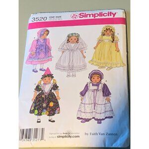 Simplicity 3520 18" Doll Clothes Sewing Pattern 25 Pieces One Size By Faith Van